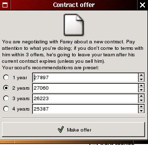 Player contract offer. Note that the player demands less wage the longer the contract is (because it's an older player :-)).